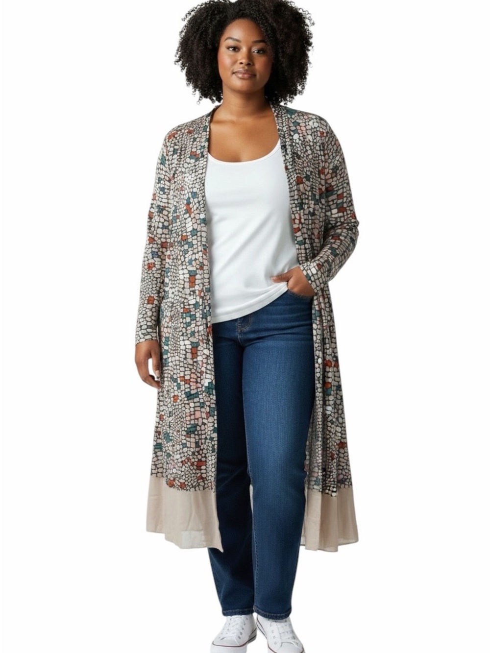 LOGO by Lori Goldstein•Leticia Mosaic Print Open Duster Cardigan